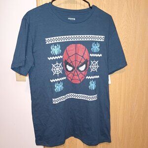 NEW Men's Spider-Man Graphic T- Shirt  Navy Blue/Silver Medium